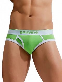 Мужские трусы брифы с белой резинкой зеленого цвета GAUVINE 49882